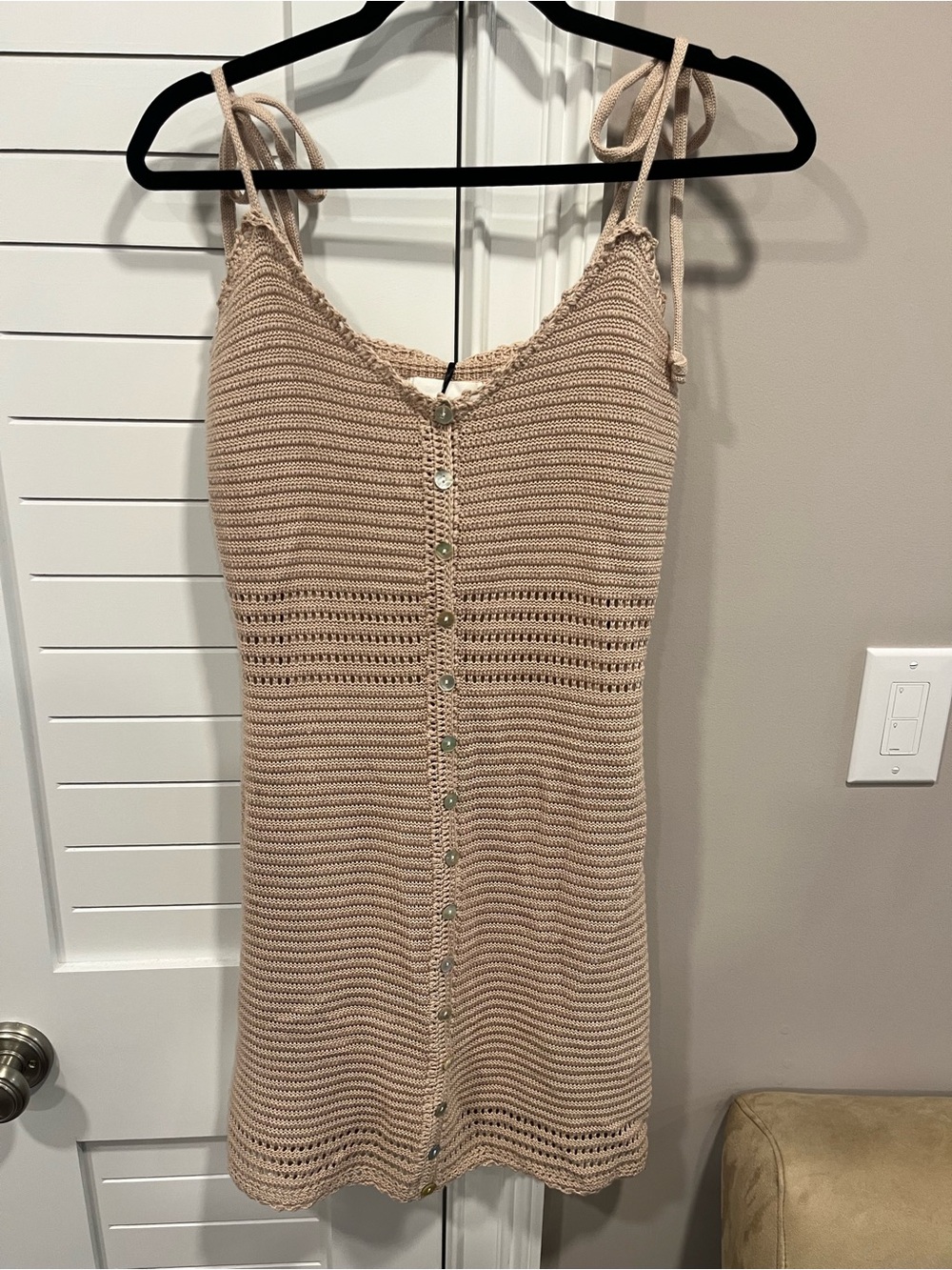 Olive + Oak Neutral Crochet Button-Front Dress NWT — M